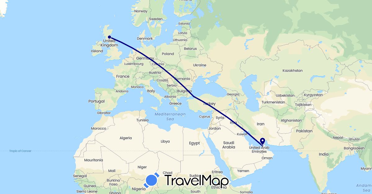 TravelMap itinerary: driving in United Arab Emirates, United Kingdom, Turkey (Asia, Europe)